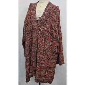 Pure Jill M Tall Marled Knit Cardigan Duster Open Front Sweater Rust Cotton Boho